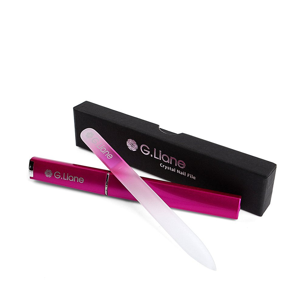 Crystal Glass Nail File - G.Liane Professional Double Sided Etched Glass Nail Files With Case For Shaping The Natural Nails And Artificial Nail Manicure Pedicure Nail Care Gift Set 140mm(Rainbow Pink)
